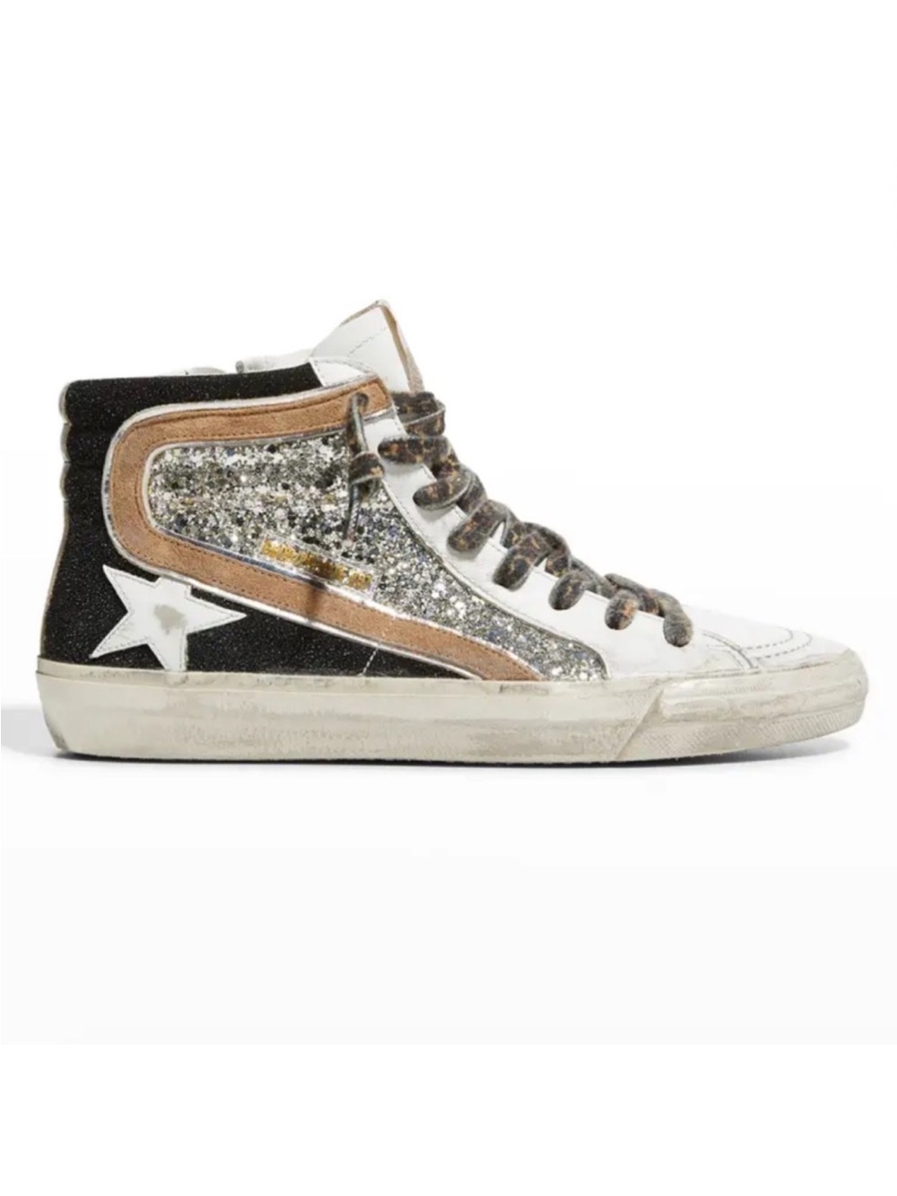 Golden Goose Slide Mid Top Mids Slides Glitter Leather Sneakers NIB